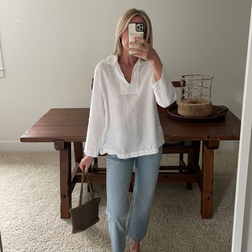 White linen collared  top